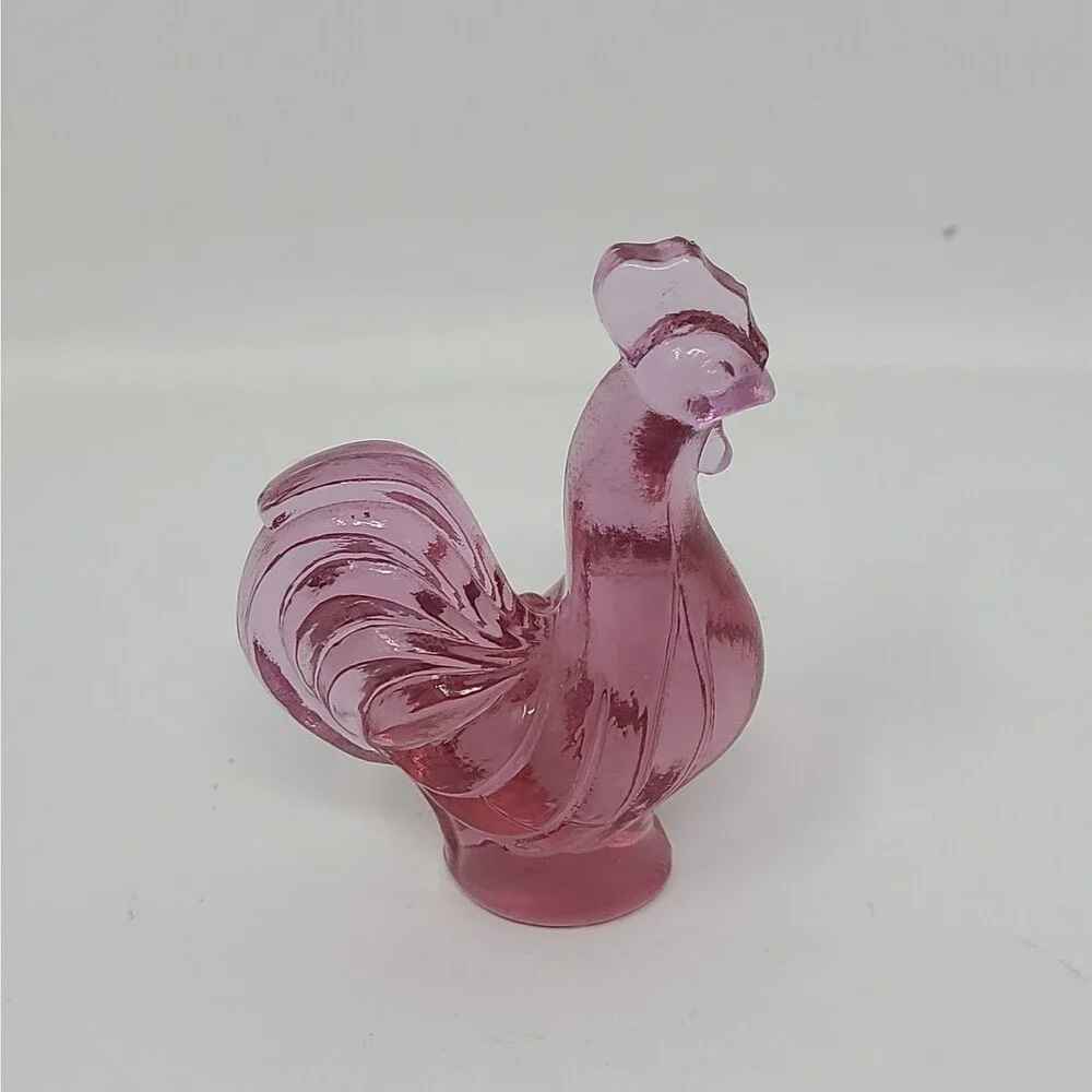 Vintage Fenton Glass Pink Rooster Figurine 3” Art Glass Animal
